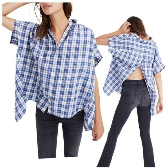 Madewell Tops - Madewell  WMNS XS Central‎ Open Back Collared Shirt Plaid Oversized Button Down